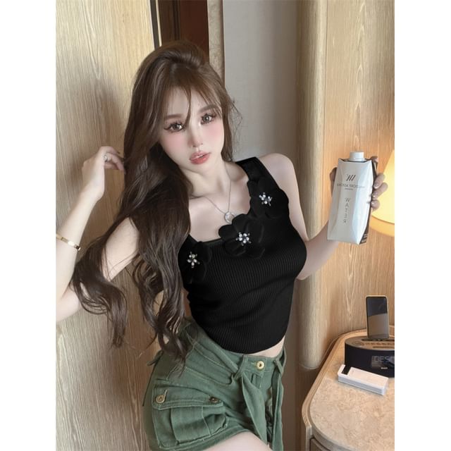 Top Floral Asymmetrical Crop Tank