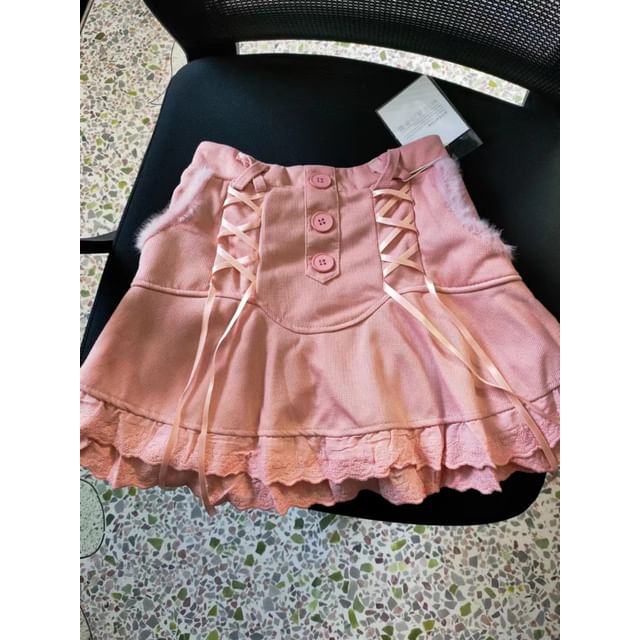 Knit Waist Skirt Trim Mini High Lace Tiered