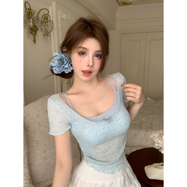 Short-Sleeve + Set: Top Camisole Square Neck