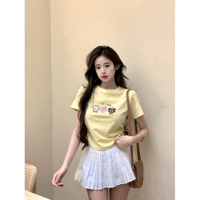 Embroidered Crop Short-Sleeve Crewneck T-Shirt