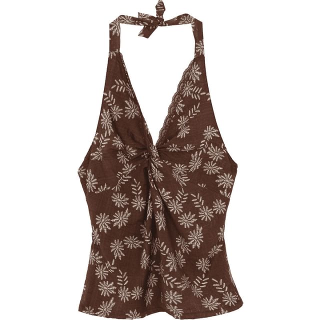 Print Skirt Mini V-Neck Top Sleeveless /