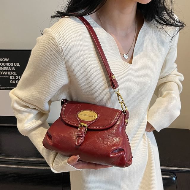 Bag Leather Crossbody Buckled Flap Faux