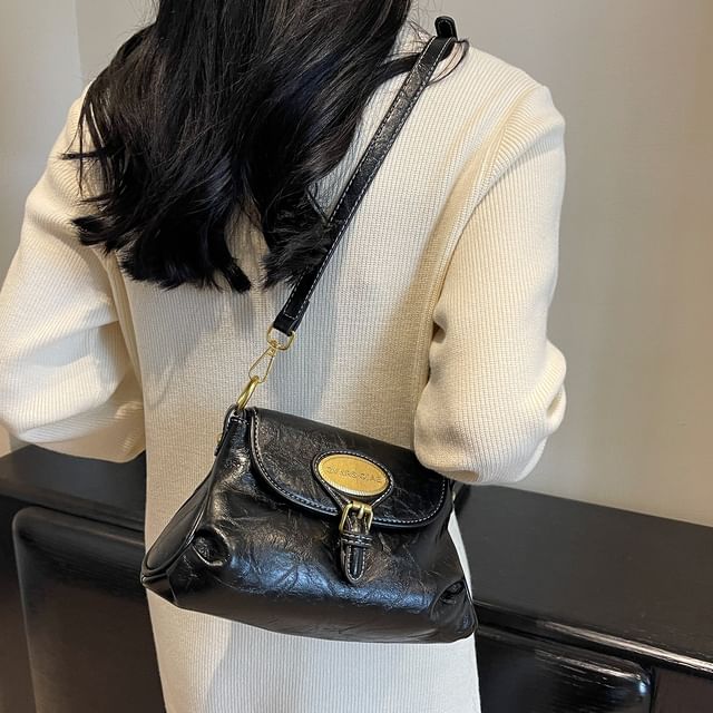 Bag Leather Crossbody Buckled Flap Faux