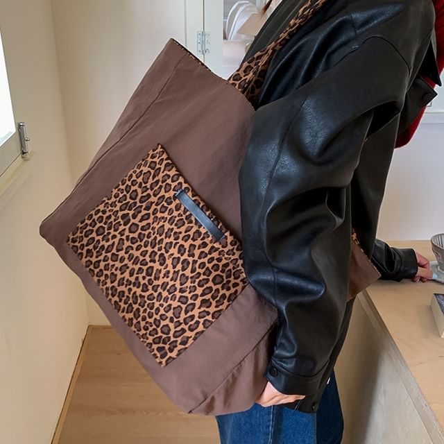 Tote Print Bag Leopard Panel