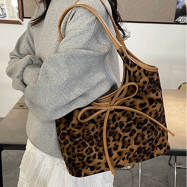 Print Tote Leopard Bow Bag
