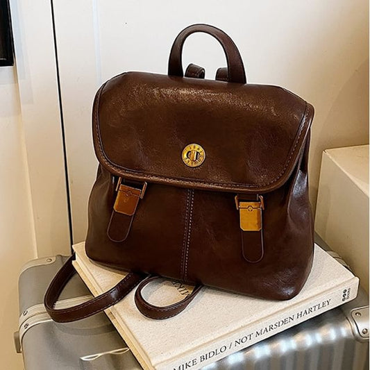 Backpack Buckle Flap Leather Faux