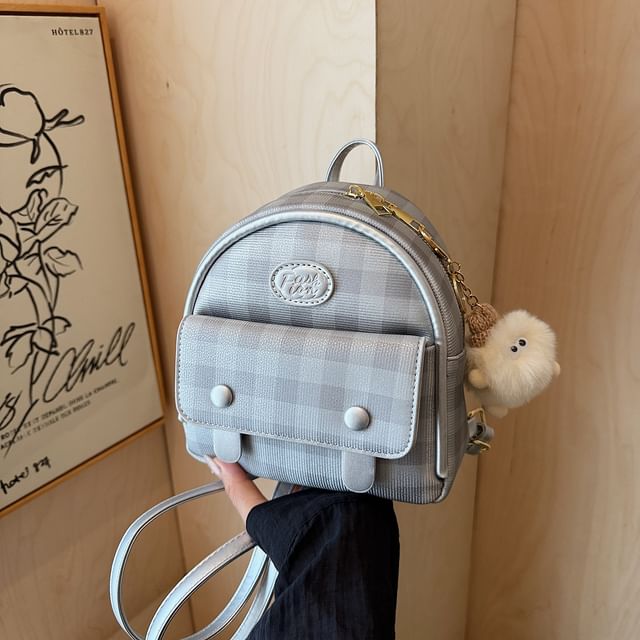 Backpack Plaid Faux Leather Flap
