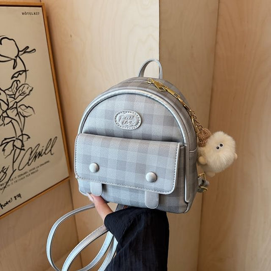 Backpack Plaid Faux Leather Flap