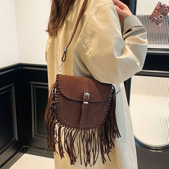Bag Fringe Faux Saddle Suede Crossbody