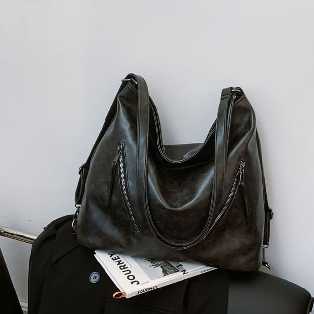 Faux Backpack Tote Leather Zip