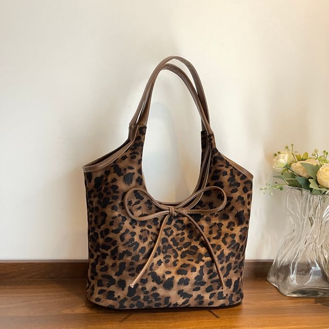Print Tote Leopard Bow Bag
