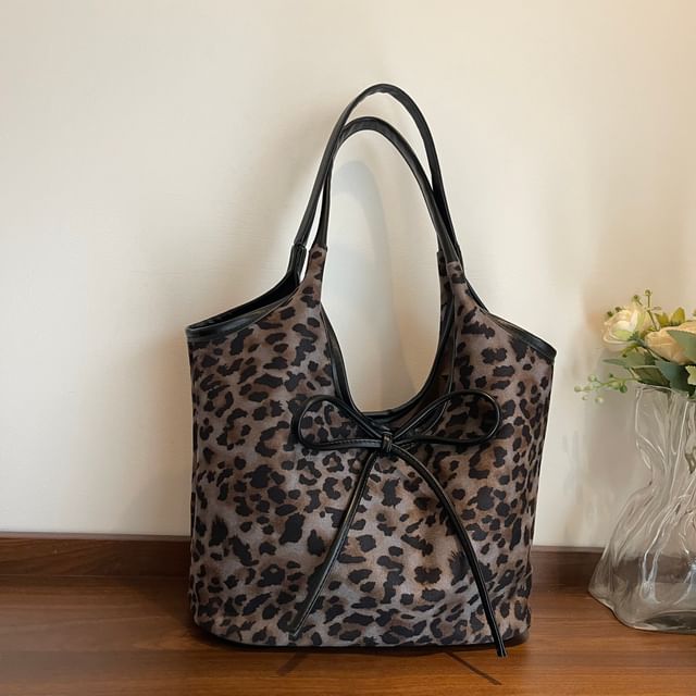 Print Tote Leopard Bow Bag