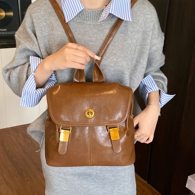 Backpack Buckle Flap Leather Faux