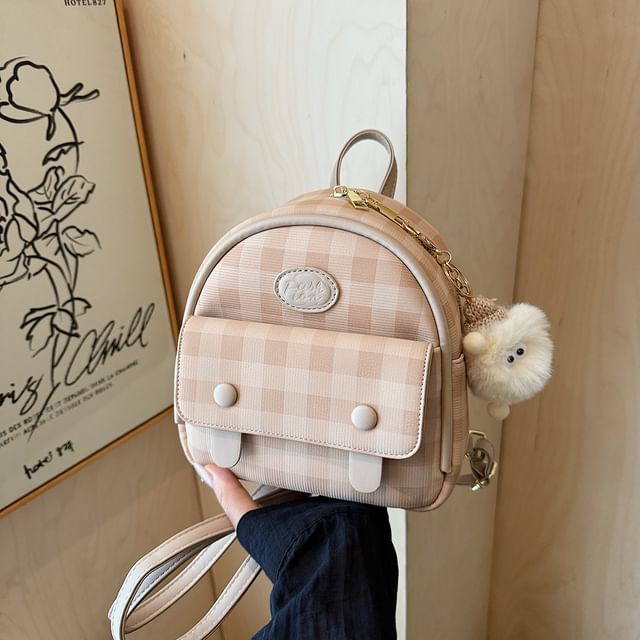 Backpack Plaid Faux Leather Flap
