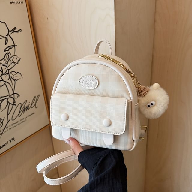 Backpack Plaid Faux Leather Flap