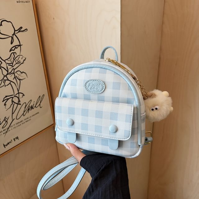 Backpack Plaid Faux Leather Flap
