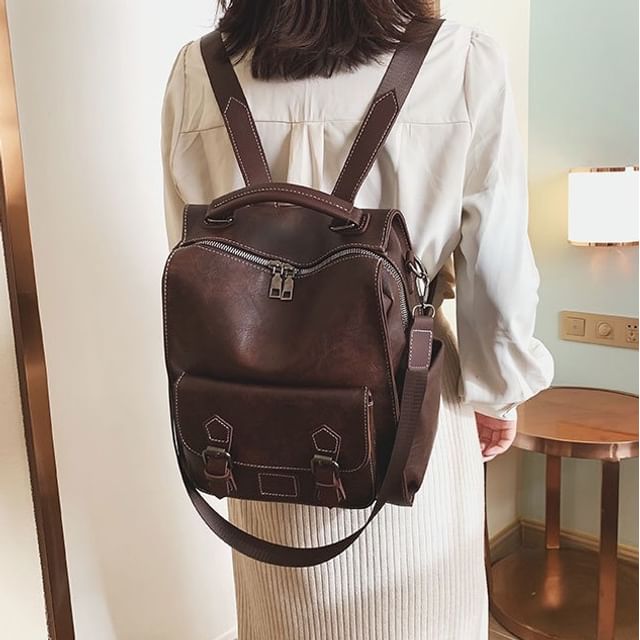 Leather Faux Buckled Backpack
