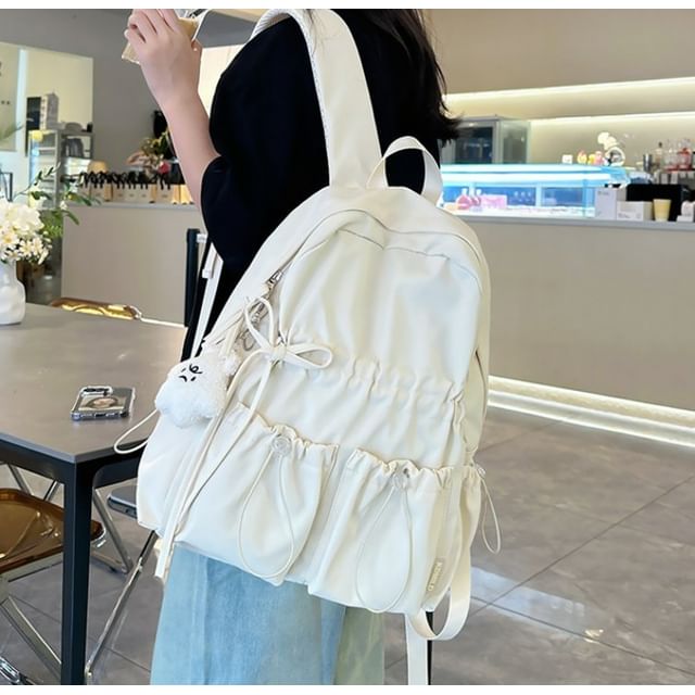Plain Nylon Backpack Drawstring Bow