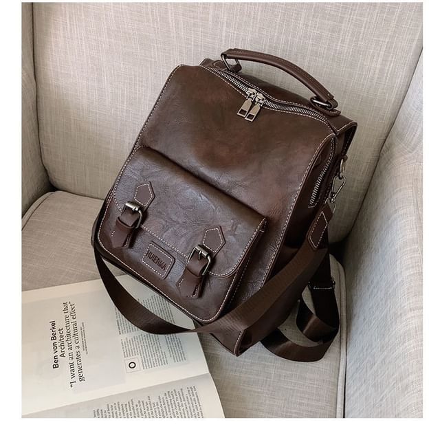 Leather Faux Buckled Backpack