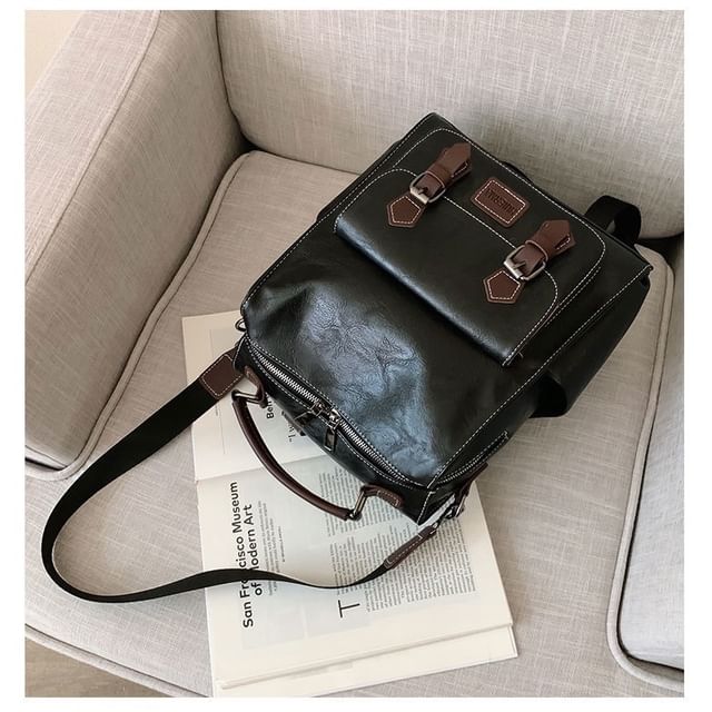 Leather Faux Buckled Backpack