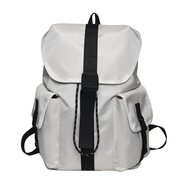 Unisex Drawstring Plain Buckled Backpack Nylon