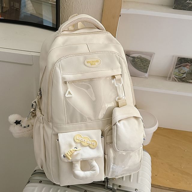 Backpack Panel Buckled With Nylon PVC Coin Applique Purse