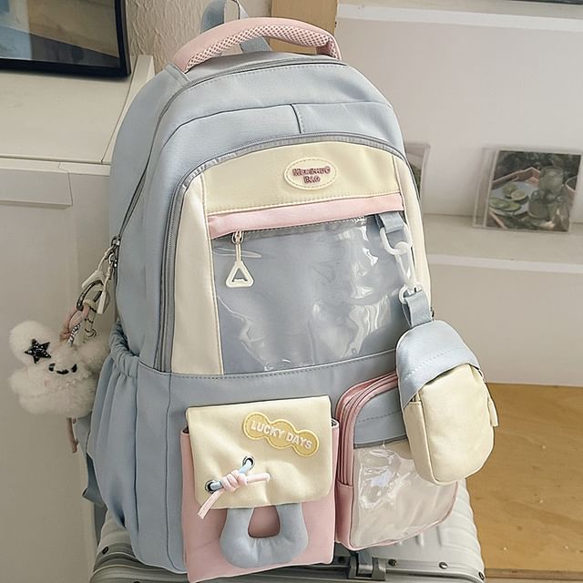 Backpack Panel Buckled With Nylon PVC Coin Applique Purse