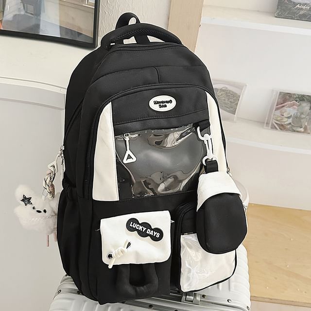 Backpack Panel Buckled With Nylon PVC Coin Applique Purse