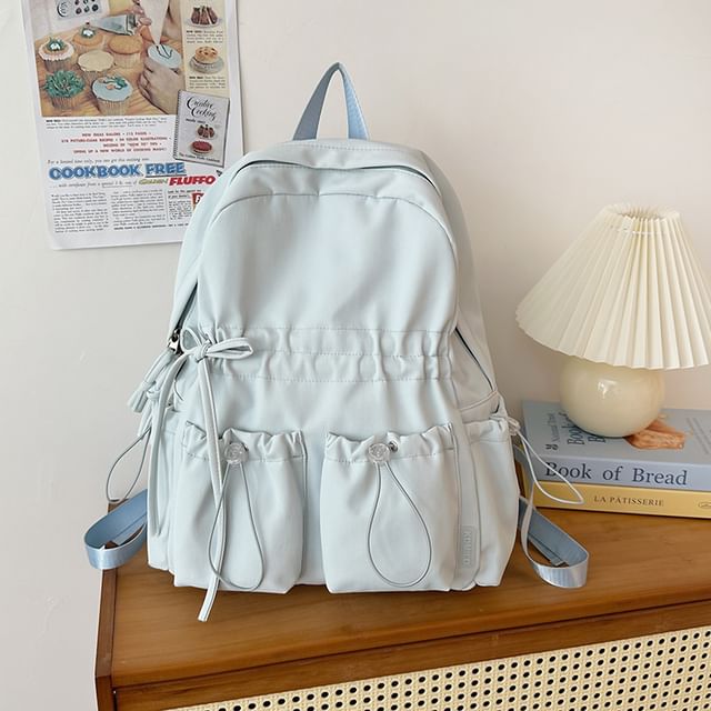 Plain Nylon Backpack Drawstring Bow