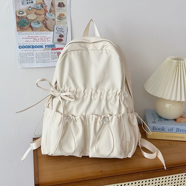Plain Nylon Backpack Drawstring Bow