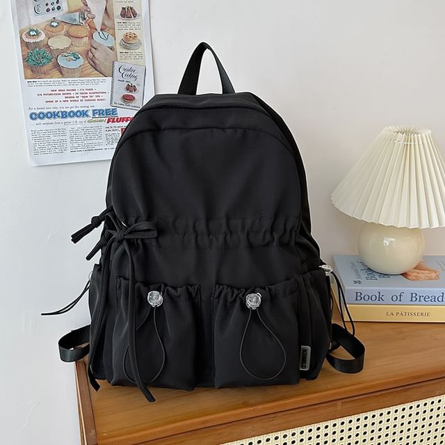 Plain Nylon Backpack Drawstring Bow