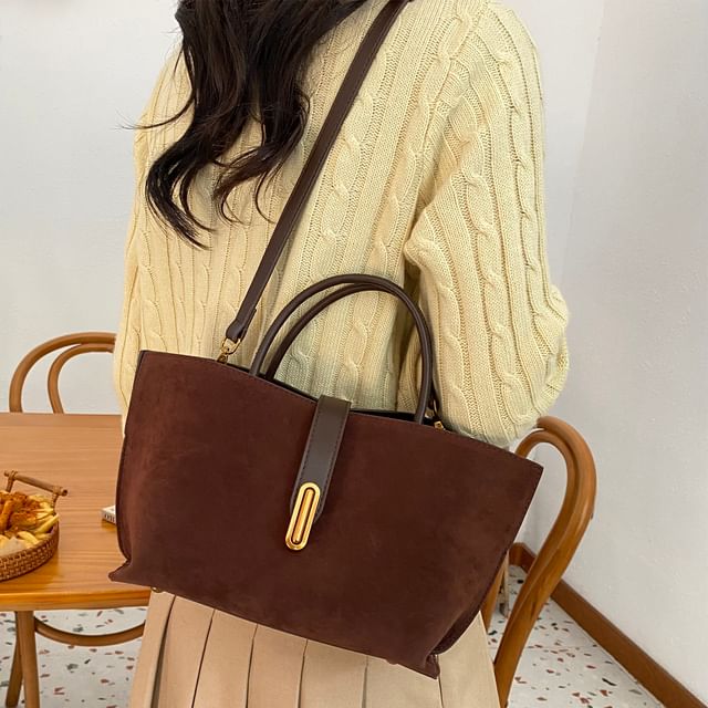 Crossbody With Plain Pouch Faux Bag Handle Suede Top