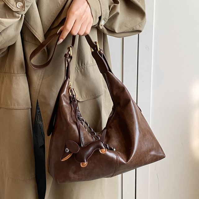 Bag Charm With Crossbody Plain Faux Leather