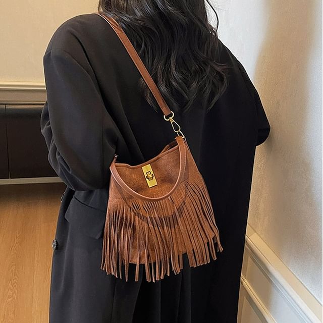 Faux With Pouch Plain Crossbody Bag Suede Fringe