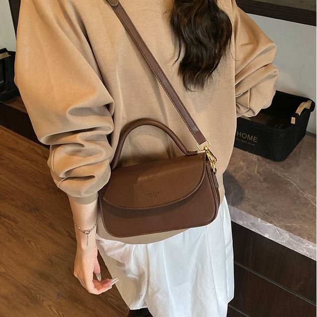 Flap Crossbody Plain Faux Leather Bag Top Handle
