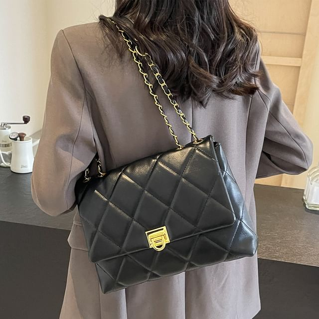 Crossbody Faux Bag Quilted Flap Plain Leather