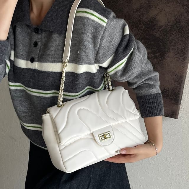 Leather Plain Bag Faux Quilted Crossbody Flap