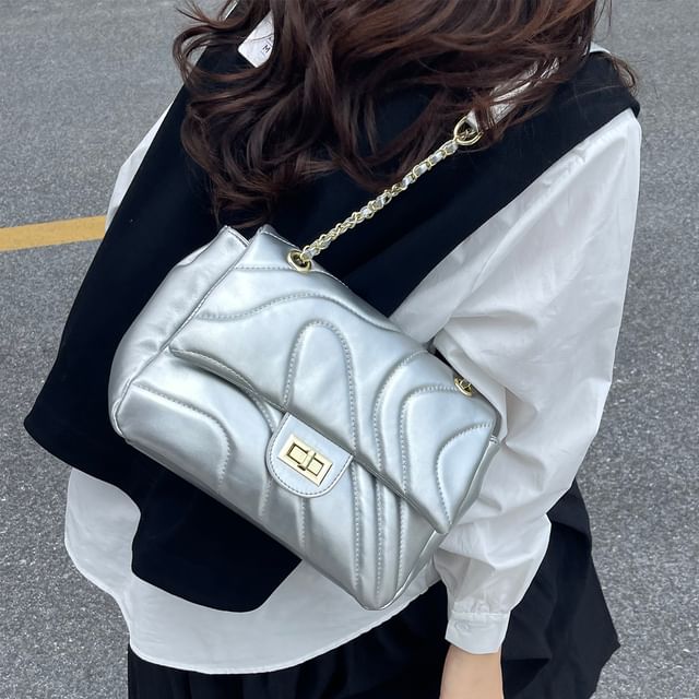 Leather Plain Bag Faux Quilted Crossbody Flap