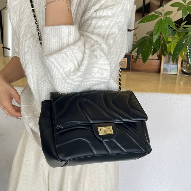 Leather Plain Bag Faux Quilted Crossbody Flap