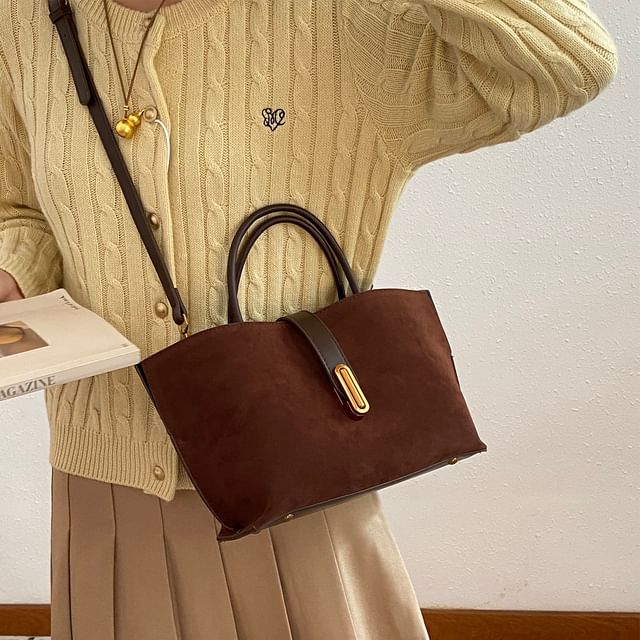 Crossbody With Plain Pouch Faux Bag Handle Suede Top