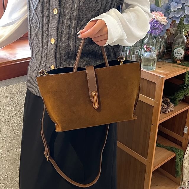 Crossbody With Plain Pouch Faux Bag Handle Suede Top