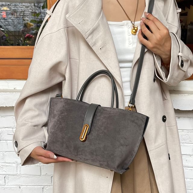 Crossbody With Plain Pouch Faux Bag Handle Suede Top