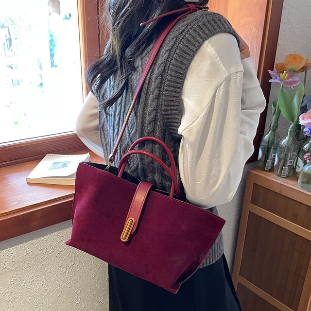 Crossbody With Plain Pouch Faux Bag Handle Suede Top