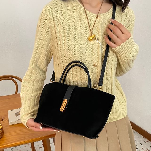 Crossbody With Plain Pouch Faux Bag Handle Suede Top