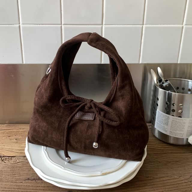 Crossbody Bag Faux Handle Plain Top Suede