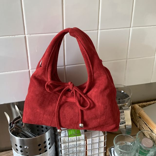 Crossbody Bag Faux Handle Plain Top Suede