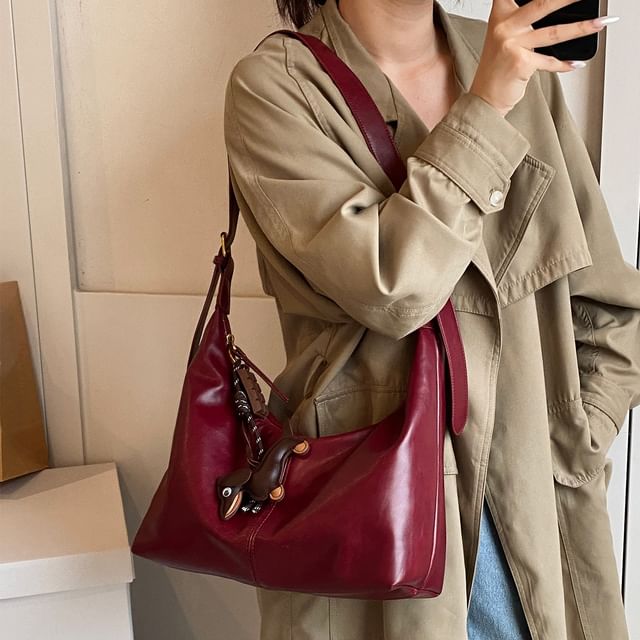 Bag Charm With Crossbody Plain Faux Leather