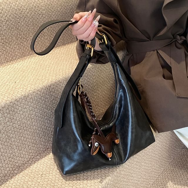 Bag Charm With Crossbody Plain Faux Leather