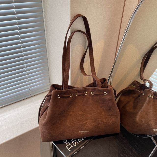 Bag Suede Tote Faux Drawstring Plain