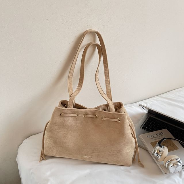 Bag Suede Tote Faux Drawstring Plain